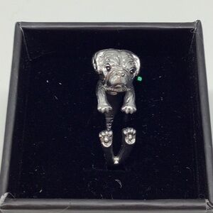 Dog Silver Tone Wraparound Adjustable Ring with box
